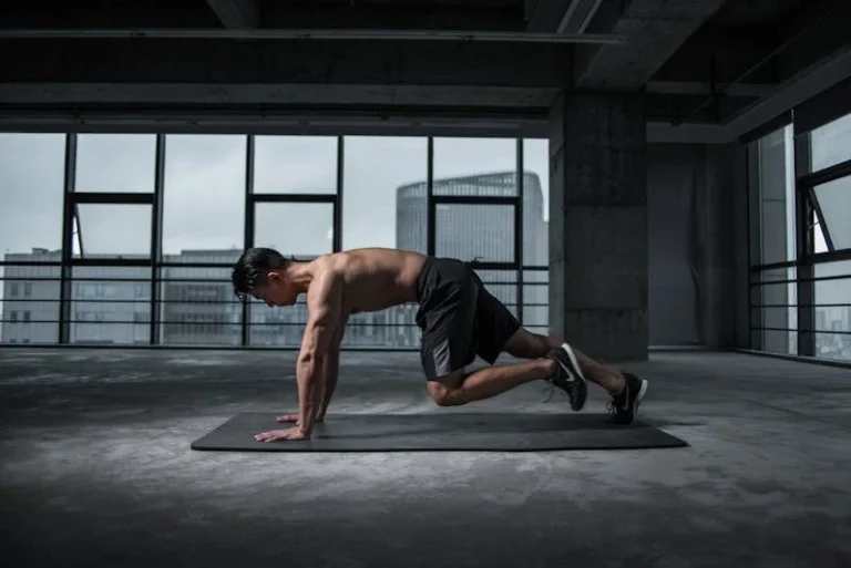 Photo of a man exercising in his apartment.